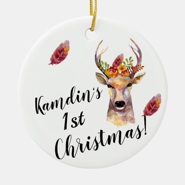 Personalised XMAS Ornament boho deer Buck head Bro (Front)