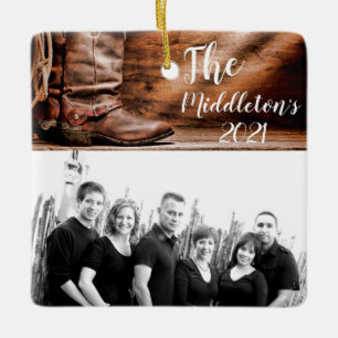 Personalised XMAS Ornament Cowboy Boots Barn Wood