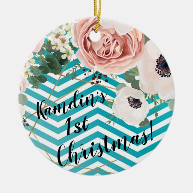 Personalised XMAS Ornament Geometric Rose Chevron (Front)