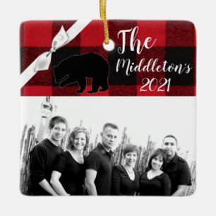 Personalised XMAS Ornament Red Buffalo Plaid Bear