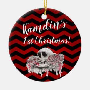 Personalised XMAS Ornament skull Rose goth Chevron
