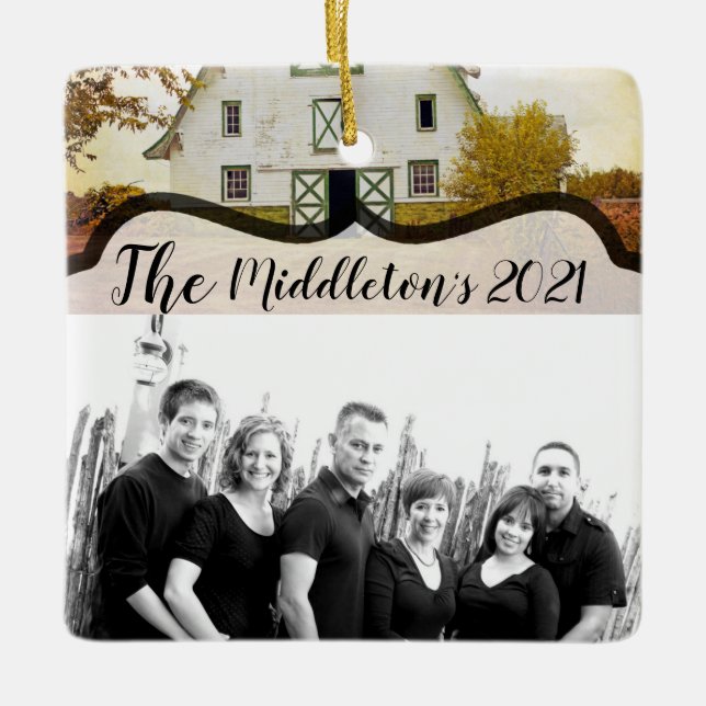 Personalised XMAS Ornament Sunset Barn Country Rus (Front)