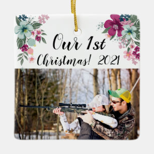 Personalised XMAS Ornament Tropical Flowers on Whi
