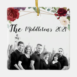 Personalised XMAS Ornament White Roses Gold Geomet