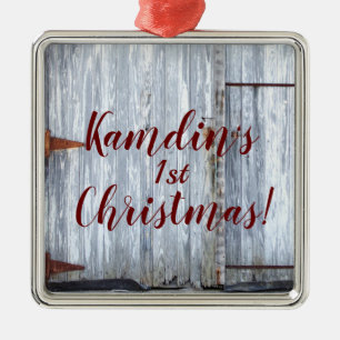 Personalised XMAS Ornament White Wash Wood Barn Do