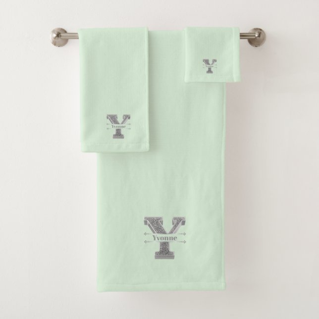 Personalised Y Initial Silver Monogram Your Name B Bath Towel Set (Insitu)