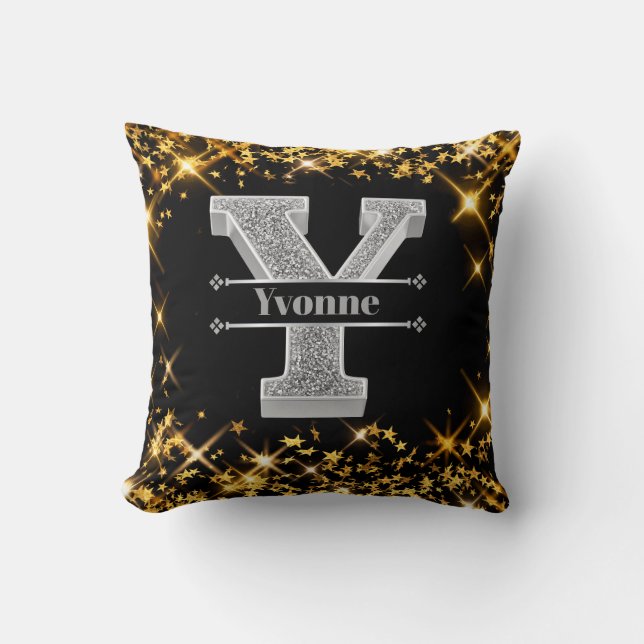 Personalised Y Initial Silver Monogram Your Name   Cushion (Front)
