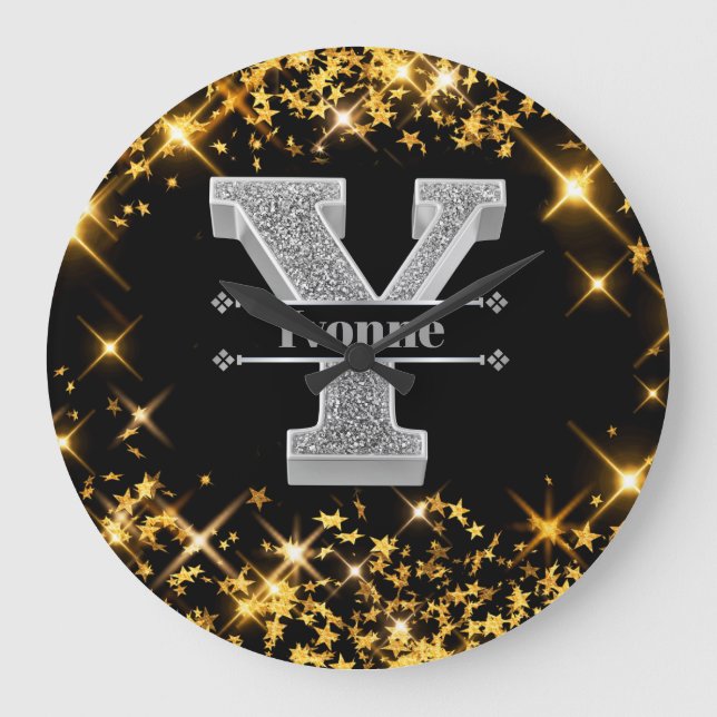 Personalised Y Initial Silver Monogram Your Name Large Clock (Front)