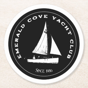 Personalised yacht club. Custom sail sailing boat Round Paper Coaster
