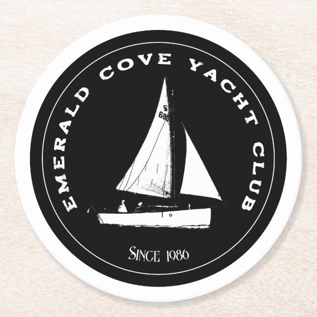 Personalised yacht club. Custom sail sailing boat Round Paper Coaster (Front)