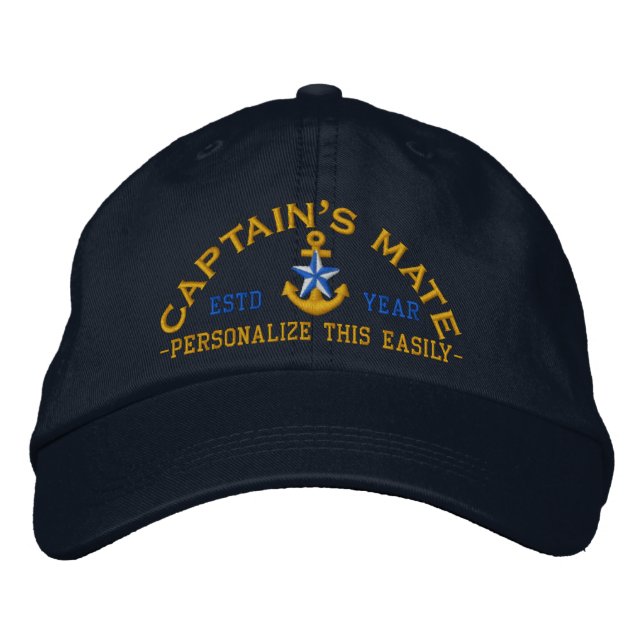 Personalised YEAR and Names Captain's Mate Star Embroidered Hat (Front)