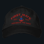 Personalised YEAR and Names First Mate Blue Star Embroidered Hat<br><div class="desc">A personalised Blue Star nautical anchor symbol fine embroidery design. A sporty custom nautical style embroidered baseball cap gift for yourself or for a special first mate, great for on, or off the boat. Use the "Ask this Designer" link to contact us with your special design requests or for some...</div>