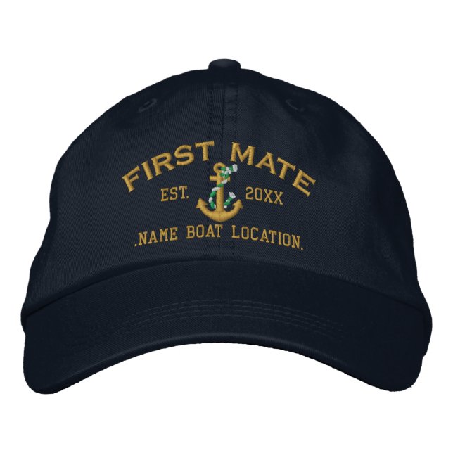 Personalised YEAR and Names First Mate Rope Anchor Embroidered Hat (Front)