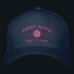 Personalised YEAR and Names First Mate Wheel Embroidered Hat<br><div class="desc">A personalised first mate embroidery nautical style. An original casual fashion embroidered baseball cap sure to make an impression on, or off the boat. Here's a selection of fine custom casual embroidered baseball caps; in a nautical style, you can easily personalise to make it as unique as you are. Use...</div>
