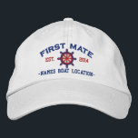 Personalised YEAR and Names First Mate Wheel Embroidered Hat<br><div class="desc">A personalised first mate embroidery nautical style. An original casual fashion embroidered baseball cap sure to make an impression on, or off the boat. Here's a selection of fine custom casual embroidered baseball caps; in a nautical style, you can easily personalise to make it as unique as you are. Use...</div>