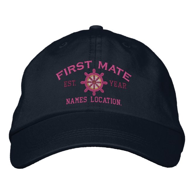 Personalised YEAR and Names First Mate Wheel Embroidered Hat (Front)