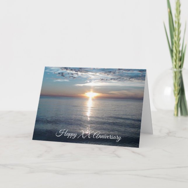 Personalised Year Anniversary Ocean Sunset Beach Card (Front)