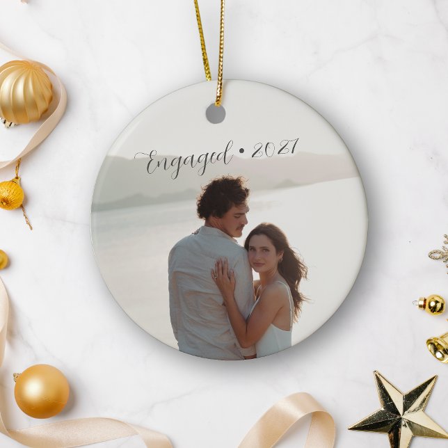 Personalised Year Engaged Couple Christmas Script Ceramic Tree Decoration (Creator Uploaded)