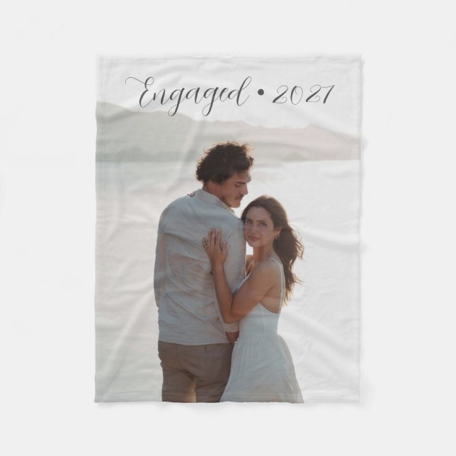 Personalised Year Engaged Couple Full Photo Gift Fleece Blanket (Front)