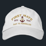 Personalised YEAR Name First Mate Gold Star Anchor Embroidered Hat<br><div class="desc">A personalised Gold Star Anchor symbol fine embroidery design. A sporty custom nautical style embroidered baseball cap gift for yourself or for a special first mate, great for on, or off the boat. Use the "Ask this Designer" link to contact us with your special design requests or for some assistance...</div>