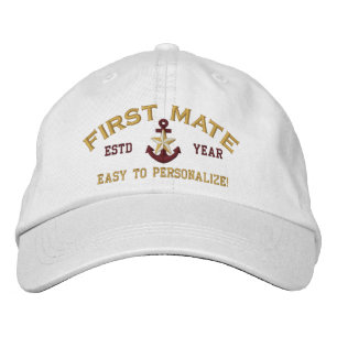 Personalised YEAR Name First Mate Gold Star Anchor Embroidered Hat