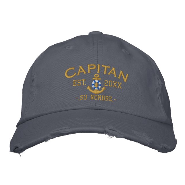 Personalised YEAR Name Spanish Captain Lifesaver Embroidered Hat (Front)