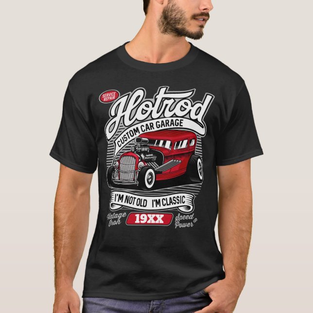 Personalised Year or Name Classic Hot Rod Garage T-Shirt (Front)