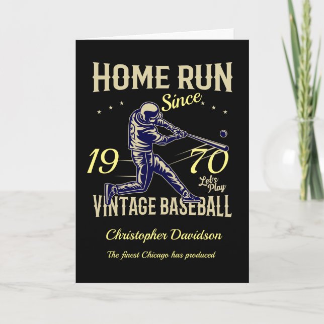 Personalised Year Vintage Baseball Black Birthday Card (Front)