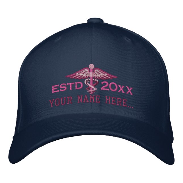 Personalised Year Your Text Medical Caduceus Embroidered Hat (Front)