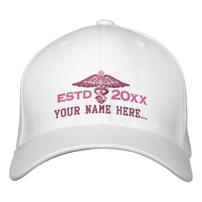 Personalised Year Your Text Medical Caduceus Embroidered Hat (Front)