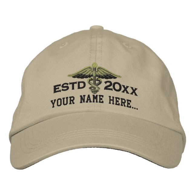 Personalised Year Your Text Medical Caduceus Embroidered Hat (Front)