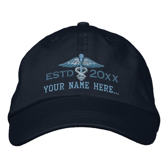 Personalised Year Your Text Medical Caduceus Embroidered Hat (Front)