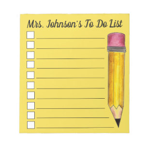 Personalised Yellow #2 Pencil Teacher To Do List Notepad