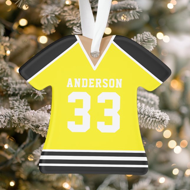 Personalised Yellow and Black Hockey Jersey Ornament (Creator Uploaded)