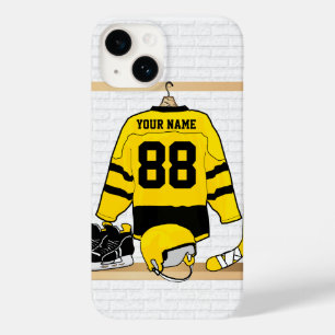Personalised Yellow and Black Ice Hockey Jersey Case-Mate iPhone 14 Case