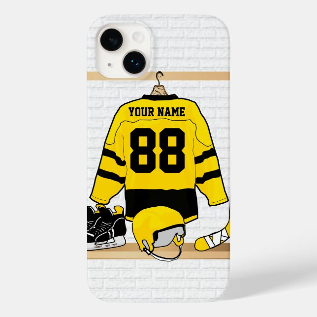 Personalised Yellow and Black Ice Hockey Jersey Case-Mate iPhone Case (Back)