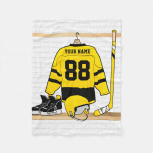 Personalised Yellow and Black Ice Hockey Jersey Fleece Blanket