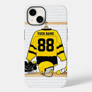 Personalised Yellow and Black Ice Hockey Jersey iPhone 14 Case