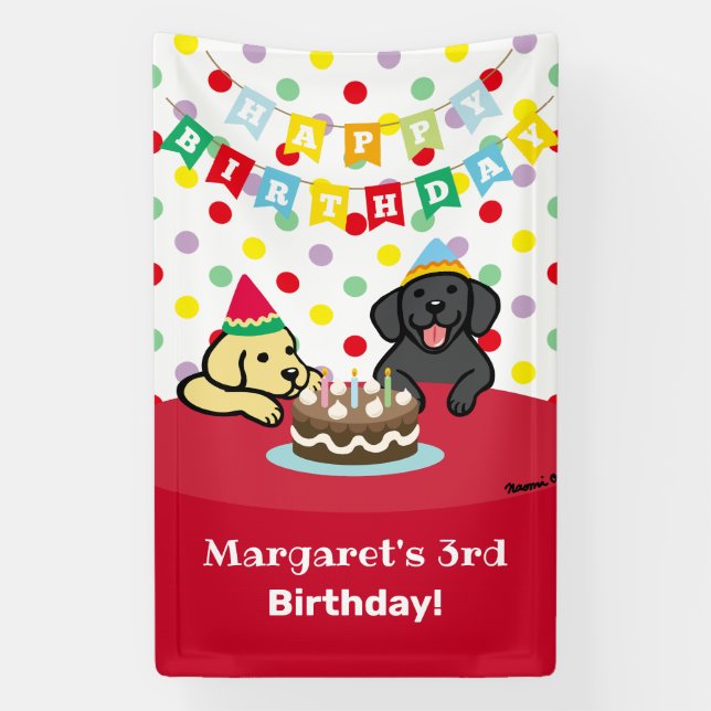 Personalised Yellow and Black Labradors Birthday Banner (Vertical)