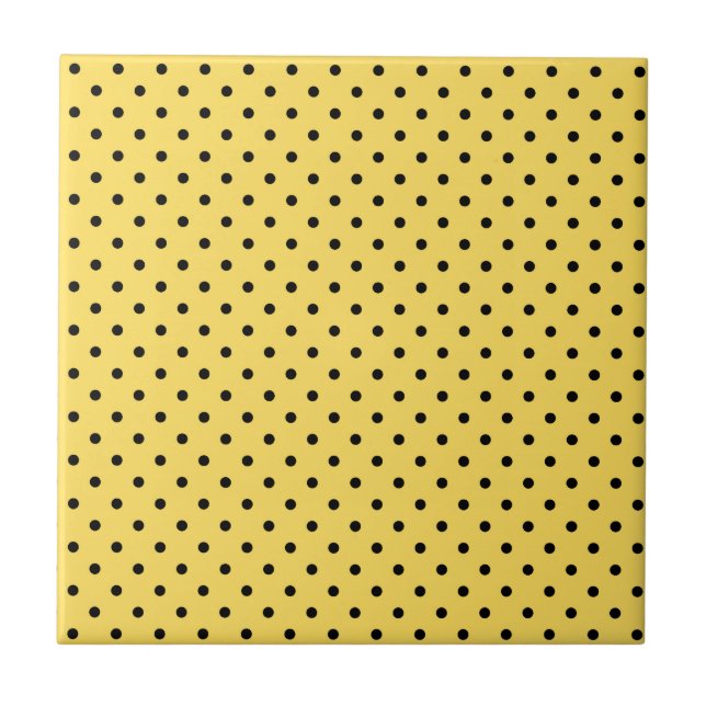 Personalised Yellow and Black Polka Dot Pattern Tile (Front)