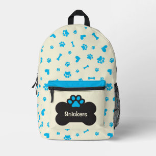 Personalised Yellow and Blue Dog Paw Printed Backpack