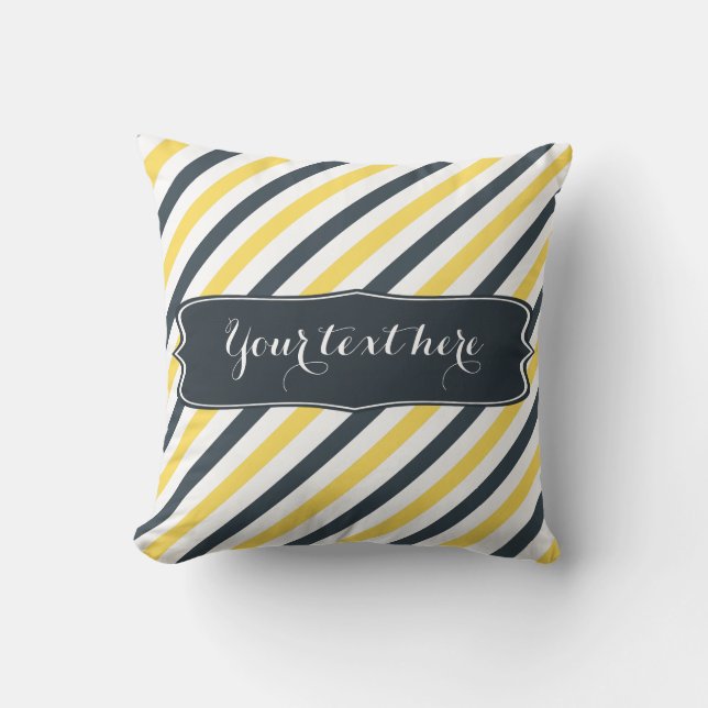 Personalised Yellow and Charcoal Grey Stripes Cushion (Front)