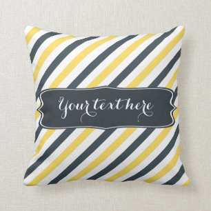 Personalised Yellow and Charcoal Grey Stripes Cushion