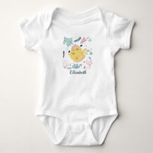 Personalised Yellow and Pink Fish Sea Life Ocean Baby Bodysuit