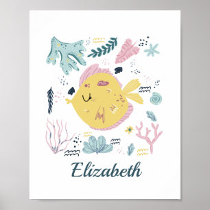 Personalised Yellow and Pink Fish Sea Life Ocean  Poster