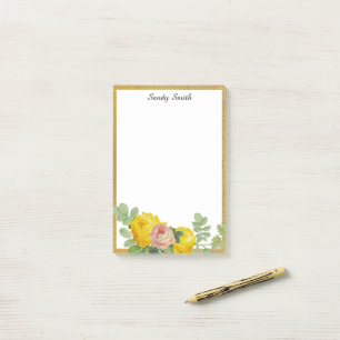 Personalised Yellow and Pink Roses Floral  Post-it Notes