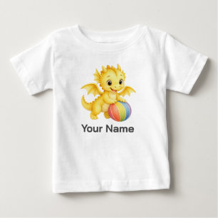 Personalised Yellow Baby Dragon Playing Ball T-Shirt