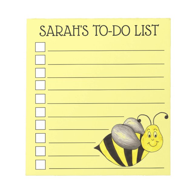 Personalised Yellow Bee Bumblebee To Do List Notepad (Front)