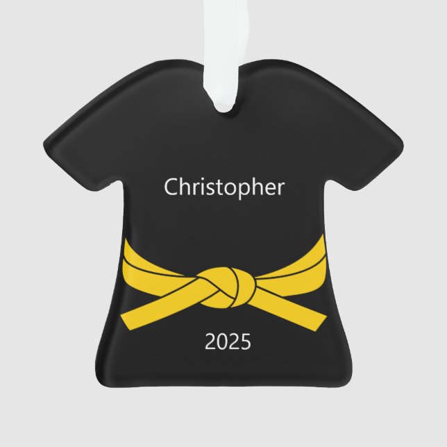 Personalised Yellow Belt Karate Ornament (Front)