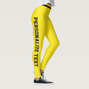 Personalised Yellow Black Striped Cute Athleisure Leggings